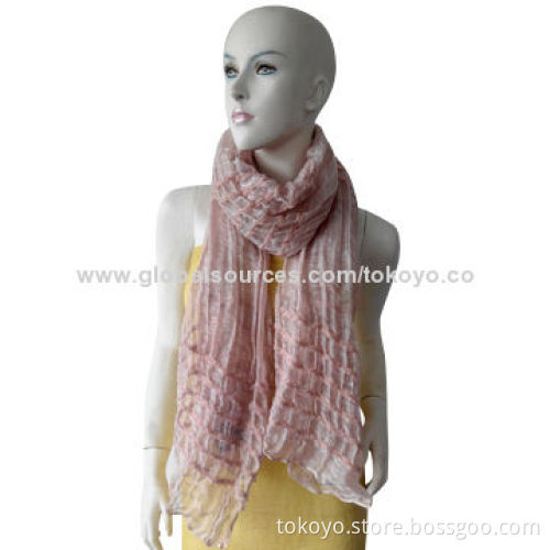 Woven scarf with yarn dyed and fancy yarns, measures 180*70cm, over-locked, modal and acrylic